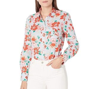 J Crew Perfect Linen Floral Button Down Shirt